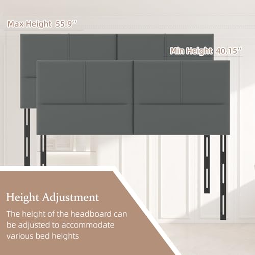 Upholstered Headboard Queen Size, Leather Head Board with Sturdy Metal Legs, Solid Wood Bed Headboard with Height Adjustable, Gray - color: Gray, size: Queen