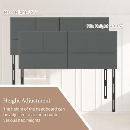 Upholstered Headboard Queen Size, Leather Head Board with Sturdy Metal Legs, Solid Wood Bed Headboard with Height Adjustable, Gray - color: Gray, size: Queen