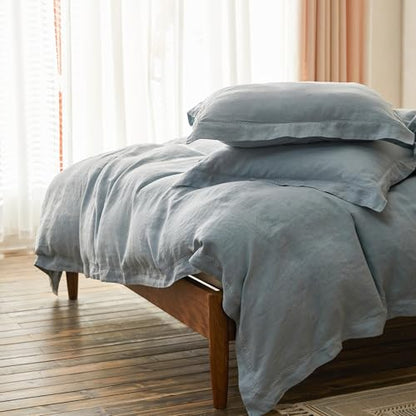 Simple&Opulence 100% Linen Duvet Cover Set with Crossed Embroidery Washed - 3 Pieces (1 Duvet Cover with 2 Pillow Shams) Soft Breathable Farmhouse - Dusty Blue, Queen Size - color: Crossed-dusty Blue, size: Queen