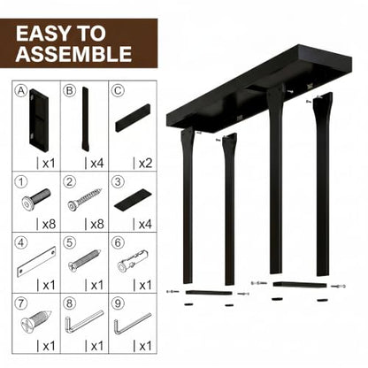 Console Table,Bamboo 47.2" Narrow Rectangular Entryway Table Slim, Black