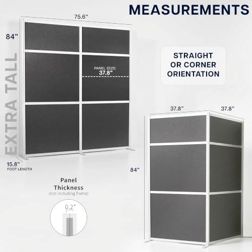 VIVO Dark Gray Freestanding 76 x 84 inch Privacy Panel, PP-MWS84D | Modular Wall System, 2 PET Panels, Modern Professional Office Cubicle Dividers, Privacy-Screen, Silver Frame