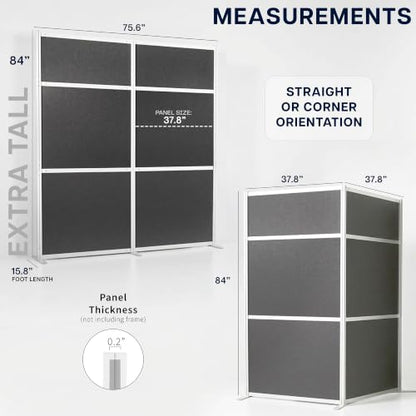 VIVO Dark Gray Freestanding 76 x 84 inch Privacy Panel, PP-MWS84D | Modular Wall System, 2 PET Panels, Modern Professional Office Cubicle Dividers, Privacy-Screen, Silver Frame