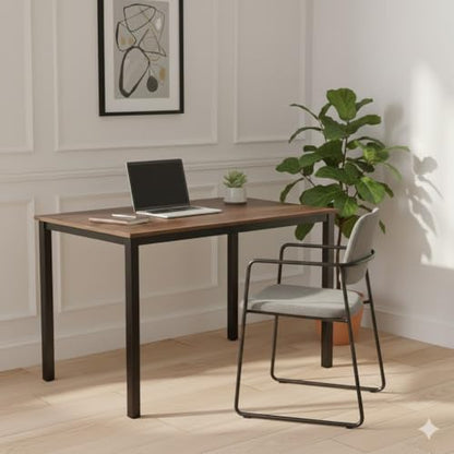 47" Computer Desk, Modern Writing Desk with Walnut Top | Modern 47-inch desk with walnut wood top and black metal frame, ideal for home office, study, bedroom, and small spaces. - color: Walnut, size: 47"