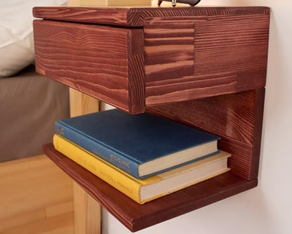 Floating Nightstand Side Accent or End Table with Storage Drawer, Wood Bedside Shelf, Handmade Floating Table (Rome) - color: Rome