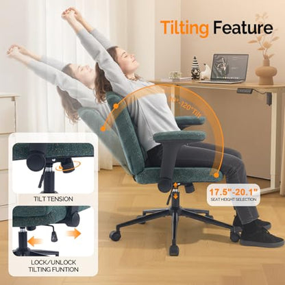 VINGLI Criss Cross Chair with Adjustable Flip-Up Arms,Cross Legged Chair with Wheels,Extra Wide Office Chair,Desk Chair for Home,Office,Vanity,Bedroom,Apartment,Starry Chenille,Dark Green - color: Dark Green