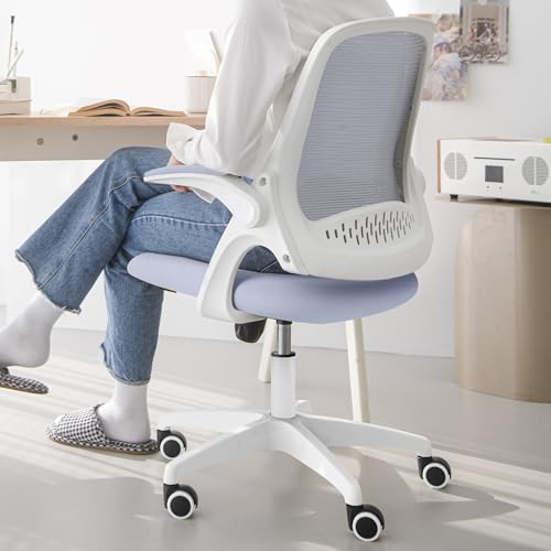 NEO CHAIR Office Desk Chair, Ergonomic Mesh with Flip-Up Armrests, Purple | Lumbar Support, Height Adjustment, 360° Swivel and Rolling Base, Space-Saving Design for Home Office, Vanity or Study - color: Purple