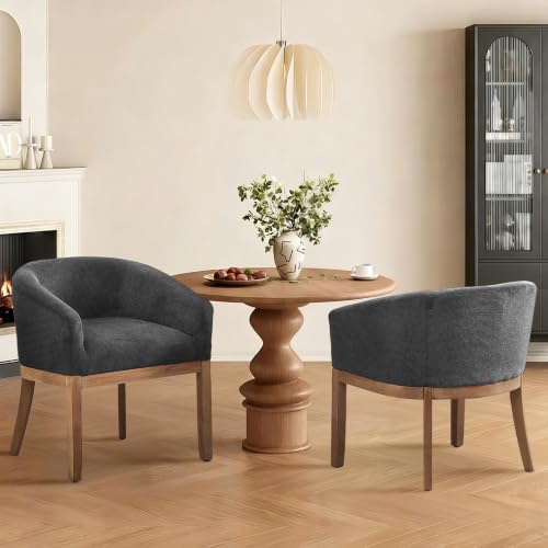 Modern Upholstered Barrel Dining Chair Set of 2, Natural Hardwood Frame, Farmhouse Linen Chairs for Dining Room, Kitchen(Charcoal) - color: Black (Charcoal), size: Set of 2