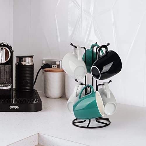 HULISEN Mug Tree for Large Cups, 6 Hook Countertop Coffee Mug Holder, Black | Cup Rack for Counter, Stable Wide Base, Metal Stand for Kitchen Coffee Bar Display, Space-Saving, No Assembly Required - color: Black
