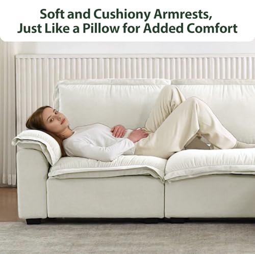 HALLYBEE Cloud Couch Sectional Modular Sofa for Living Room White | Modular Sectional Cloud Couch with Movable Ottoman, L-Shaped, 3-Seater, Chenille Fabric, Removable Cushion Covers, Apartment - color: White