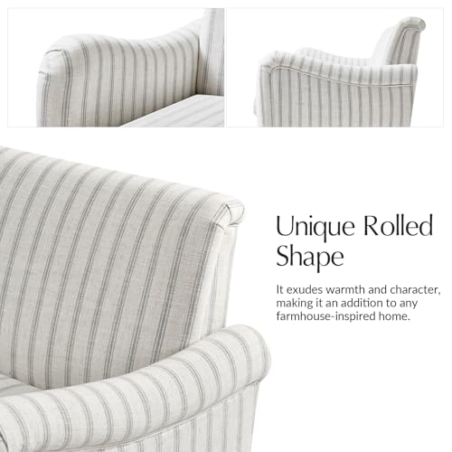 HULALA HOME Farmhouse Curved Couch with Stripe Pattern, 3 Seater Sofa, Grey | with Solid Wood Spindle Legs and Rolled Wide Armrests, Comfy Upholstered Sofa for Living Room Bedroom - color: Grey, size: 3-Seater Sofa