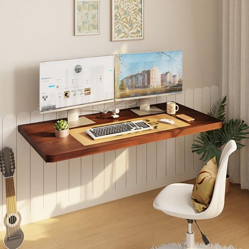IAE Floating Wall Mounted Folding Table Desk with Pine Wood,36x22in, Walnut | Foldable Workbench,Fold Down Wall Mounted Foldable Desk with Shelf Brackets,Laundry Folding Table for Home,Dining,Kitchen - color: Walnut, size: 36*22*10 Inch