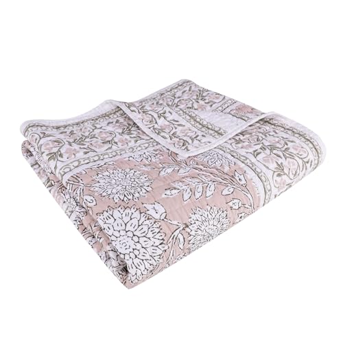 Levtex Home Adare Blush Quilted Throw - (50x60in.) - Floral - Blush White - Reversible - Cotton - color: Blush