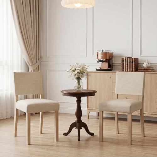Giantex Set of 2 Upholstered Dining Chairs with Linen Fabric Seat | Kitchen Chairs with Solid Rubber Wood Legs & Backrest, Modern Accent Side Chairs for Living Room, Kitchen, Home Office