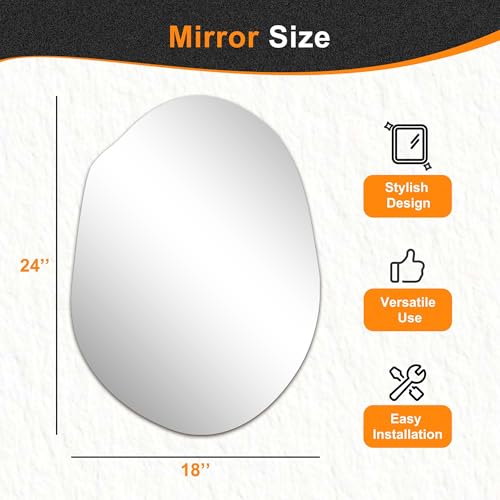 Irregular Wall Mirror, 24"x18" | Compact Asymmetrical Cloud Shape, Frameless, Bathroom, Bedroom & Hallway, Modern Boho, Wall-Mounted - size: 24"L x 18"W
