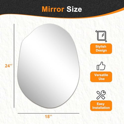 Irregular Wall Mirror, 24"x18" | Compact Asymmetrical Cloud Shape, Frameless, Bathroom, Bedroom & Hallway, Modern Boho, Wall-Mounted - size: 24"L x 18"W