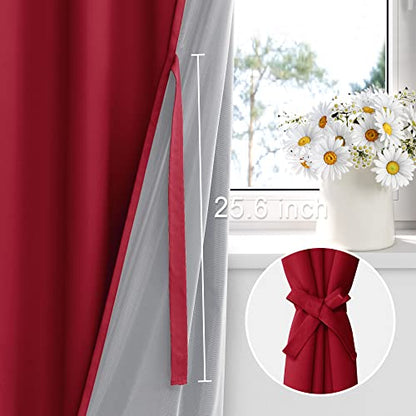 XWZO 100% Blackout Curtains 54 Inches Long with Tiebacks- Soundproof & Energy Efficiency Window Draperies Grommet Top with Black Liner for Small Windows, Christmas Red, W38 x L54, Set of 2 - color: Red, size: 38"W x 54"L (Pack of 2)