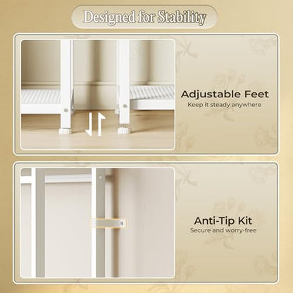 Huuger Large Bakers Rack with Power Outlet, Kitchen Microwave Stand with Cabinets, Coffee Bar Table Station with Storage, 6 S-Shaped Hooks, Mesh Shelves, 45 Inch Wooden Top, White - color: White