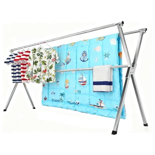 Drying Racks Clothing for Outdoor with 20 Windproof Hooks | Stainless steel Sturdy Lightweight Frame Foldable Portable Design for Indoor and Outdoor Sun Drying of Garments 81.55In - size: 81.55 inches