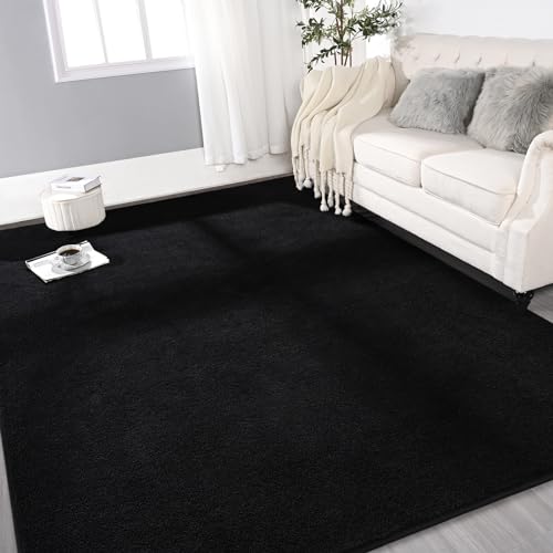 Gifeas Large Modern Area Rugs for Living Room Bedroom, 5x8 Feet Black | Thickened Memory Foam Indoor Solid Minimalist Carpet, Non-Slip Furry Comfy Rug for Kid Boy Girl Nursery Dorm Room Home Decor - color: Black, size: 5' X 8' (Rectangular)