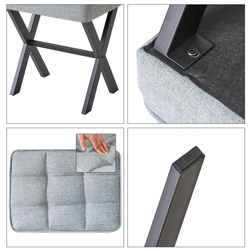 IBUYKE Square Makeup Stool with X-Leg, Linen Vanity Chair, Blue Gray LG-70L | Footrest Ottoman Seat Multi-Use Small Side Table Bedroom Living Room - color: Blue Grey, size: 17.72"-Linen