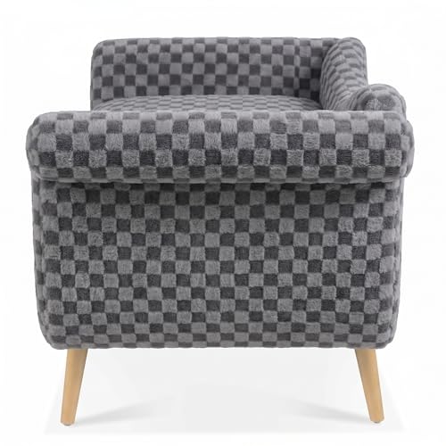 ERYE Upholstered Left Facing Chaise Lounge Chair W/Scroll Arms and Wood Legs, Elegant Chaise Lounge Square Pattern Accent Recliner Lounger Sofa for Living Room Bedroom - color: Smoke Grey Faux Fur/L