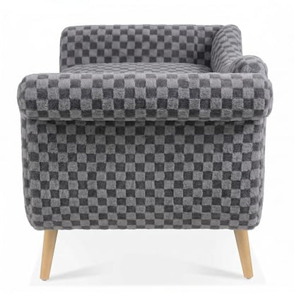 ERYE Upholstered Left Facing Chaise Lounge Chair W/Scroll Arms and Wood Legs, Elegant Chaise Lounge Square Pattern Accent Recliner Lounger Sofa for Living Room Bedroom - color: Smoke Grey Faux Fur/L