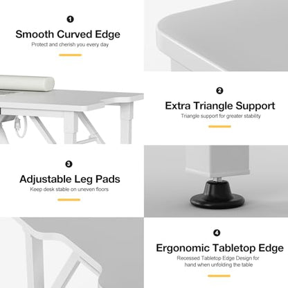 Foldable Nail Desk Manicure Table, Folding Nail Table Station for Nail Tech w/Dust Collector, 2 Open Shelves & 2 Drawers, Foldable Manicure Desk w/Wrist Cushion, Lockable Wheels - color: White