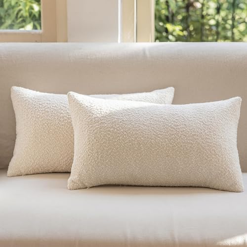 Decorative Throw Pillow Covers 12x20 Inch Pack of 2,Textured Boucle Neutral Lumbar Cushion Cases for Bed Couch Sofa, Accent Mordern Farmhouse & Minimalist Home Decor (Cream) GE02-12 - color: Cream, size: 20" x 12" (Pack of 2)