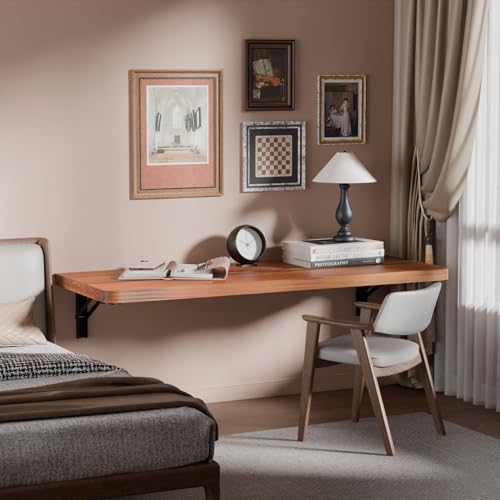 IAE Wall Mounted Folding Table with Pine Wood,36" x 14"Floating Wall Desk | Laundry Folding Table with Shelf Brackets,Fold Down Desk Shelf,Fold Workbench for Apartments,Home,Laundry Room,Kitchen,Teak - color: Teak, size: 36*13.7*6.3 Inch