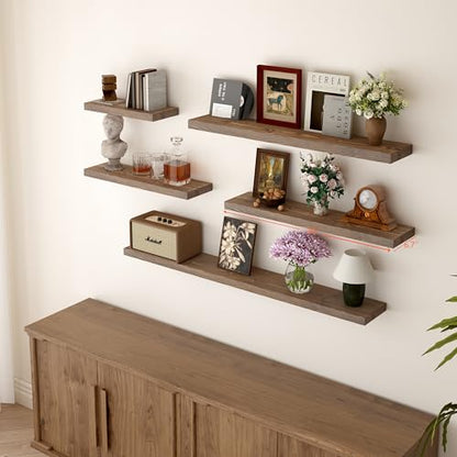 BGMG 30 inch Walnut Floating Shelves for Wall Set of 2,High End Solid Real Wood 30 in Floating Shelf,Rustic Wooden Wall Mount Shelves,Heavy Duty Bracket,30x6.7 inch - color: Dark Walnut, size: 30 inch