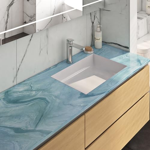 FunStick 15.8"x240" Blue Marble Countertop Contact Paper Marble Wallpaper Peel and Stick Countertops for Kitchen Cabinet Contact Paper Waterproof Self Adhesive Countertop Vinyl Wrap for Bathroom Desk - size: 236" x 15.8"