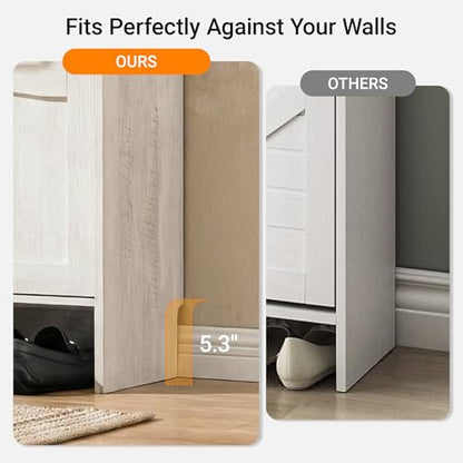 31.4“W Slim Shoe Storage Cabinet with 2 Flip Drawers and Adjustable Shelves | Narrow Shoe Cabinet Storage for Entryway, Farmhouse Hidden Shoe Storage for Hallway, Warm Gray-white