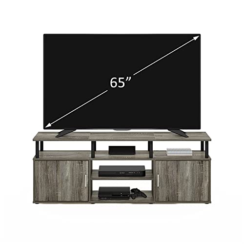 Furinno Jensen Entertainment Center Stand for TV up to 70 Inch, Plastic Pole, French Oak Grey/Black/Black - color: French Oak Grey/Black/Black