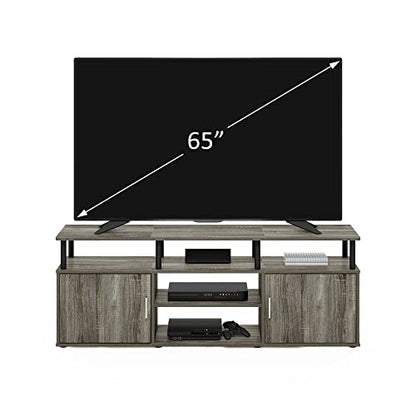 Furinno Jensen Entertainment Center Stand for TV up to 70 Inch, Plastic Pole, French Oak Grey/Black/Black - color: French Oak Grey/Black/Black