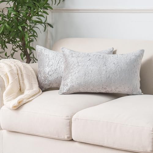 NiNi ALL Silvergrey Velvet Throw Pillow Covers 12x20 Set of 2 Sofa Decor | Soft Solid Shine Cushion Rectangular Decorative Pillow Cases for Chair Bedroom Farmhouse Living room Modern Luxury Home - color: Silver Grey, size: 20" x 12" (Pack of 2)