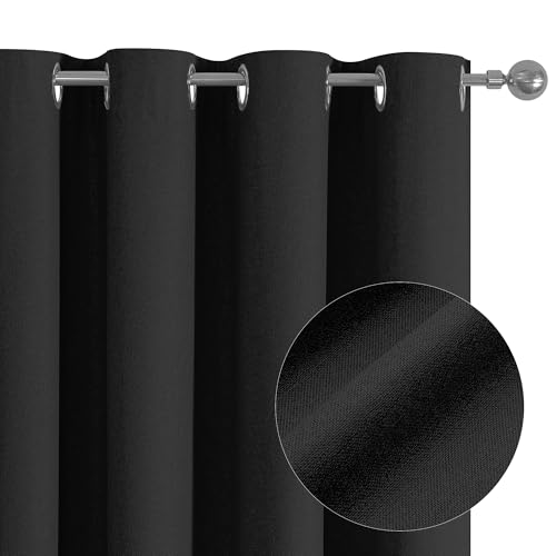 ChrisDowa Black Blackout Curtains 45 Inches Long 2 Panels for Bedroom | Room Darkening,Light Blocking,Thermal Insulated,Faux Linen,Farmhouse,Grommet,Window Treatment,Drapes,Living Room,52x45 - color: Black, size: 52"W x 45"L (Pack of 2)