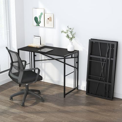 Lutown-Teen Narrow Folding Computer Desk 35 inch, Black | Writing Gaming Computer Desk for Small Spaces, No Assembly Required Small Office Table - color: Black, size: 35 Inch