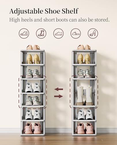 HAIXIN 10 Tier Narrow Shoe Rack, Compact Closet Shoe Shelves | Compact Size Space Saving, No-Tool Assembly, Removable Panels to Adjust Shelf, Stackable Expandable, Modular Design, Entryway - color: Grey, size: 10 Tier
