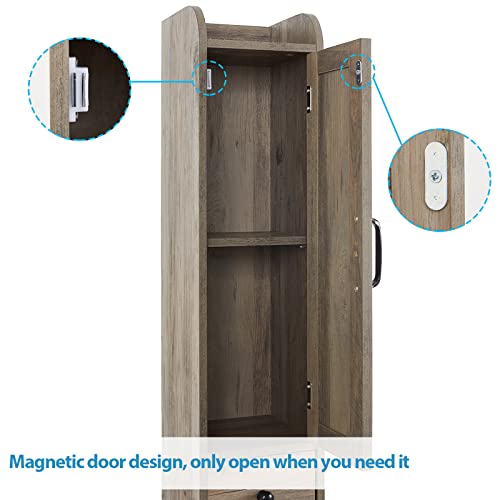 Bathroom Cabinet with Adjustable Shelf, Storage Cabinet for Small Space, Tall Bathroom Storage Cabinet with Retractable Toilet Paper Rod, Narrow Cabinet with 2 Doors, 8 Compartment, Brown Gray