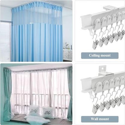 Bendable Ceiling Curtain Track Flexible Curved Curtain Tracks Wall Mount Room Divider RV Curtain Track Heavy Duty Curtain Rail System 14Ft Ceiling Track for Curtains Bay Window - color: White, size: 14Ft