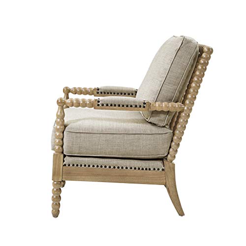 Madison Park Donohue Mid-Century Modern Accent Chairs for Living Room with Nailhead Trim, Solid Wood, Oakwood Finish, Upholstered Seat, Lounge for Reading Bedroom Furniture, Light Grey - color: Light Grey