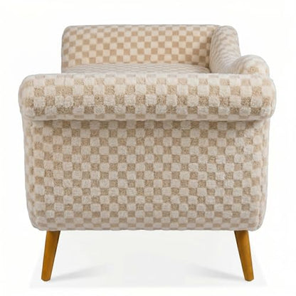 ERYE Upholstered Left Facing Chaise Lounge Chair W/Scroll Arms and Wood Legs, Elegant Chaise Lounge Square Pattern Accent Recliner Lounger Sofa for Living Room Bedroom - color: Pale Camel Faux Fur/L