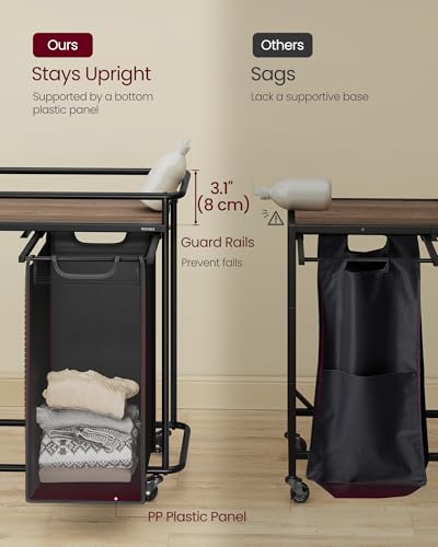 VASAGLE Laundry Sorter, Laundry Hamper with Wheels, 39.6 Gal. (150 L) Portable Rolling Cart Baskets with Shelf, 3 Removable Liners and 6 Labels, Ink Black and Chestnut Brown UBLH103BH01 - size: 3 Bags