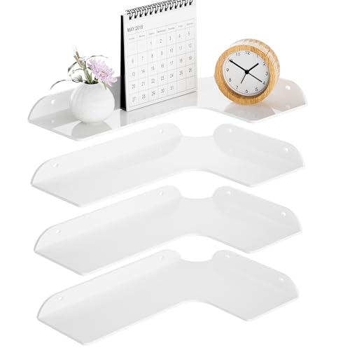 Sezanrpt 8x11.8 Inch Corner Shelf Wall Mount Set of 4, White Acrylic Corner Floating Shelves, Wall Organizer Shelf for Bathroom, Kitchen, Bedroom, Living Room, Dining Room, Office - color: White, size: 8x11.8 Inch