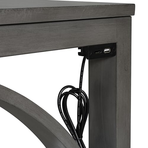RuiSiSi 3 Piece Counter Height Dining Set, Farmhouse Kitchen Table Set with USB Port and 2 Upholstered Stools, Breakfast Nook Set for Kitchen, Dining Room, Living Room, Grey - color: Grey