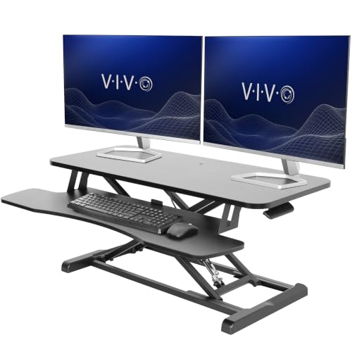 VIVO Black 36 inch Standing Desk Converter, DESK-V036KB | Height Adjustable, Stand Up Desk Riser, Wide Keyboard Tray, Dual Monitor and Laptop Workstation, K Series - color: Black, size: 36"