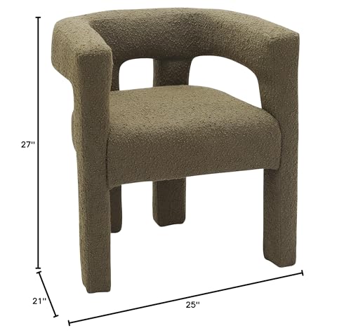 Meridian Furniture 864Olive-C Athena Collection Modern | Contemporary Boucle Fabric Upholstered Accent | Dining Chair, Olive, 25" W x 21" D x 27" H - color: Olive