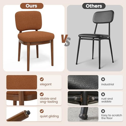 Wooden Dining Chairs Set of 6, Boucle Upholstered Kitchen Chairs with Solid Wood Legs, Mid Century Modern Dining Chairs, Farmhouse Side Chair with Hardwood Frame for Dining Room, Brown - color: Brown, size: Set of 6