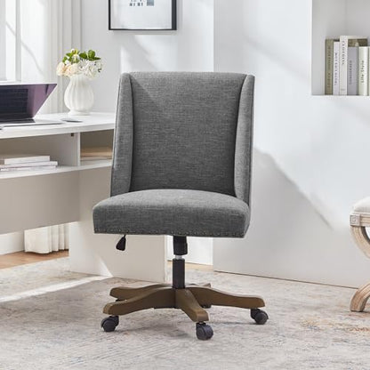 Upholstered Armless Office Chair Fabric Swivel Home Desk Chair with Wheels | Modern Comfy Boho Office Chair with Wooden Legs Adjustable Desk Chair no Arms for Sewing Women Farmhouse Study Studio Grey - color: Grey