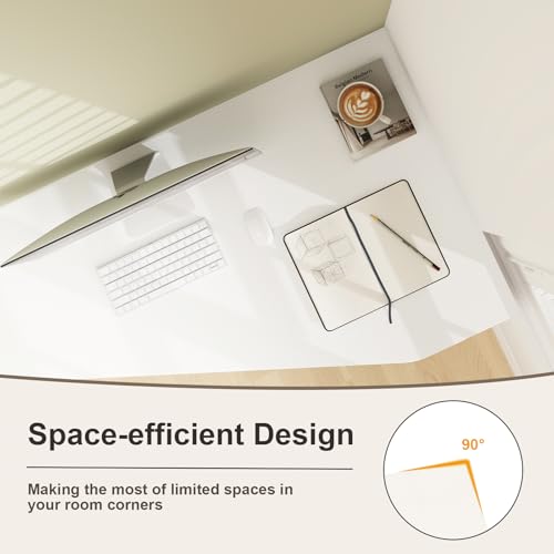Tangkula White Desk with Storage Drawer & 4 Shelves, Space Saving Corner Desk for Small Spaces, Modern Home Office Laptop Workstation, Writing Study Table, Vanity Table for Bedroom (White)